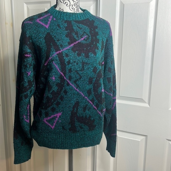 LeTigre Bright Bold Crew Neck Sweater M Geometric  90s - Picture 1 of 6